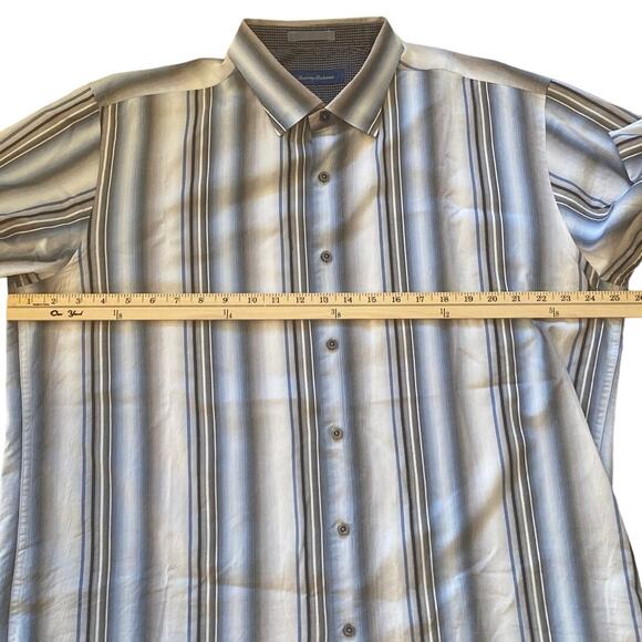 Tommy Bahama Shirt Mens XL Gray Blue Striped Button Up Long Sleeve Silk Blend - Picture 9 of 10